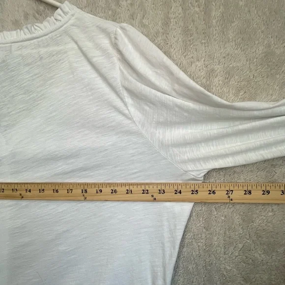 Boden Ivory Cottagecore Cotton Button Up Blouse Sz 22R Ruffle Neck Minimalist - Picture 16 of 16